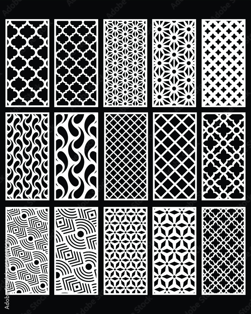 15 Design Set, Jali Design for Graphic and Plywood, Partition, Foam, Acrylic and CNC Machine