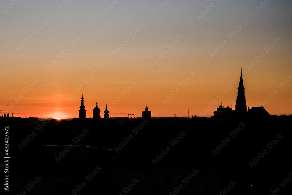 Old city of Cluj-Napoca. panorama of the city at sunrise