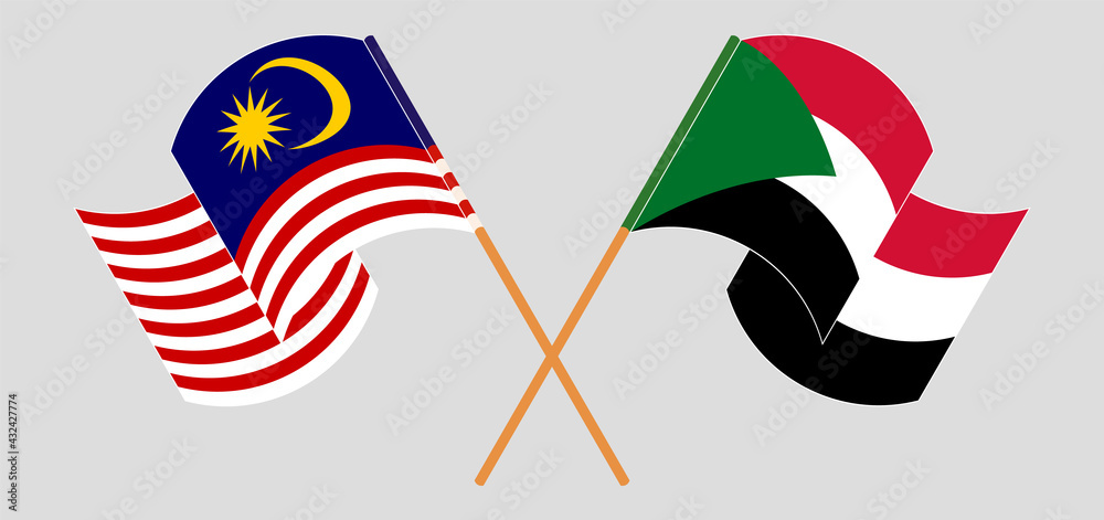 Crossed and waving flags of Malaysia and the Sudan Crossed and waving flags of Malaysia and the Sudan
