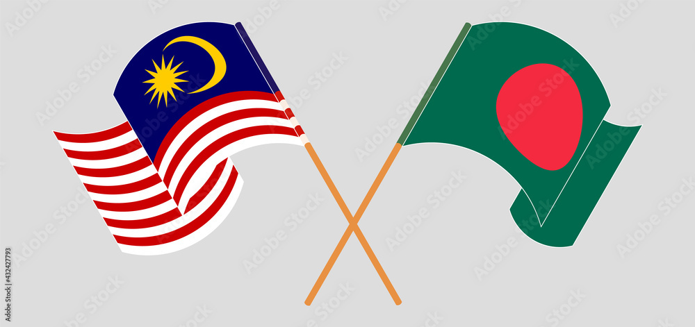 Crossed and waving flags of Malaysia and Bangladesh Crossed and waving flags of Malaysia and Bangladesh