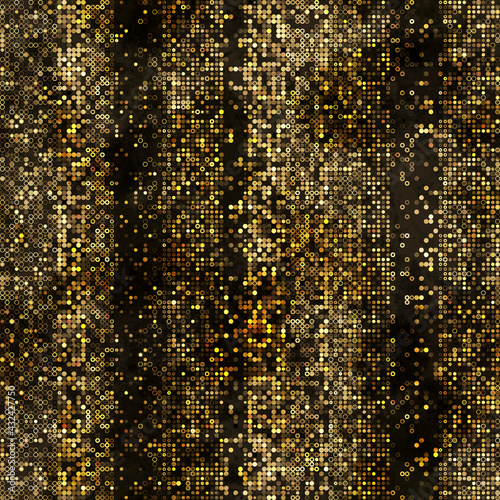 Shimmering dots and ring on dark grunge backdrop. Light and dark seamless texture. Abstract vector background for web page, banners backdrop, fabric, home decor, wrapping