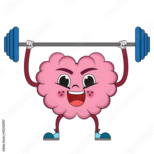 Isolated cartoon of a brain lifting weights