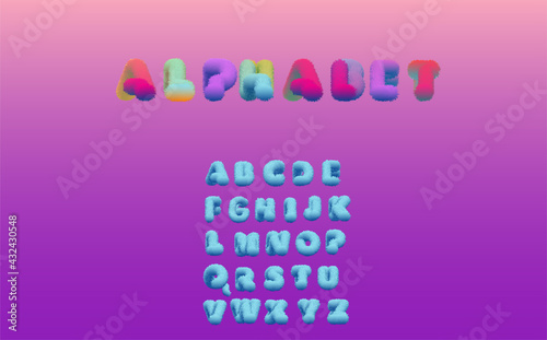 English fluffy alphabet in 3d style. Creative vector font design. A creative set of three-dimensional alphabet with the ability to change the color. Plump, plush alphabet