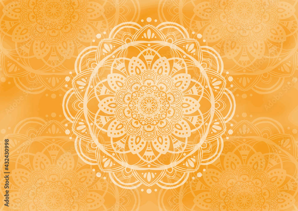 オレンジ水彩背景の曼荼羅シンボル壁紙 Stock Vector Adobe Stock