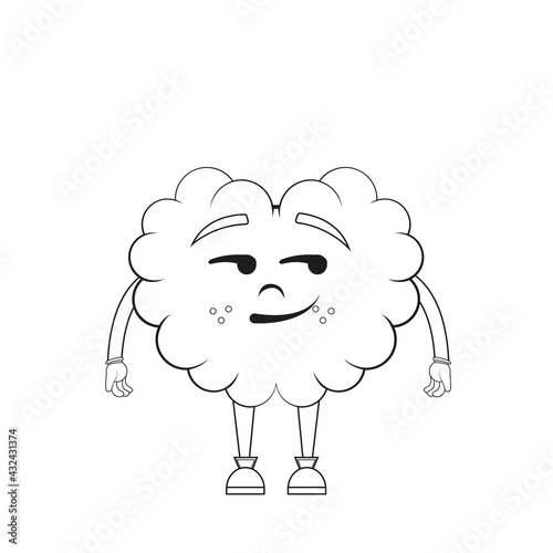 Isolated cartoon of a brain with a smirk