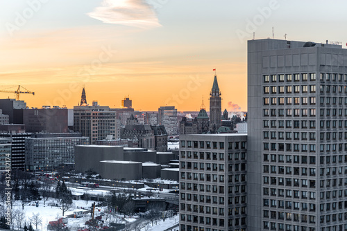 Ottawa Skyline at sunset in winter