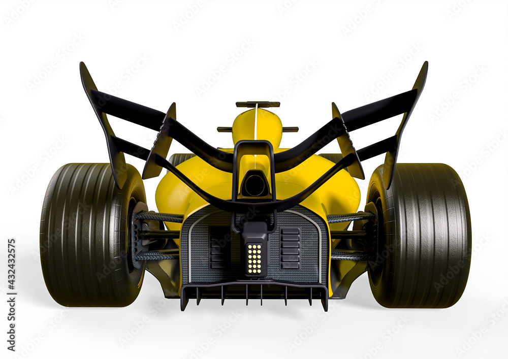 race car in white background rear view