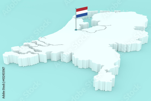 Photography Map of the Netherlands with a national flag in place of the capital