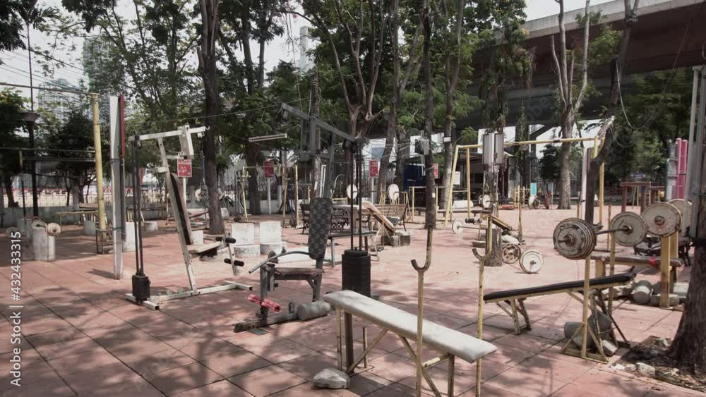 An empty outdoor gym during corona virus, covid 19 outbreak epidemic. Bangkok, Thailand. An empty outdoor gym during corona virus, covid 19 outbreak epidemic. Bangkok, Thailand.