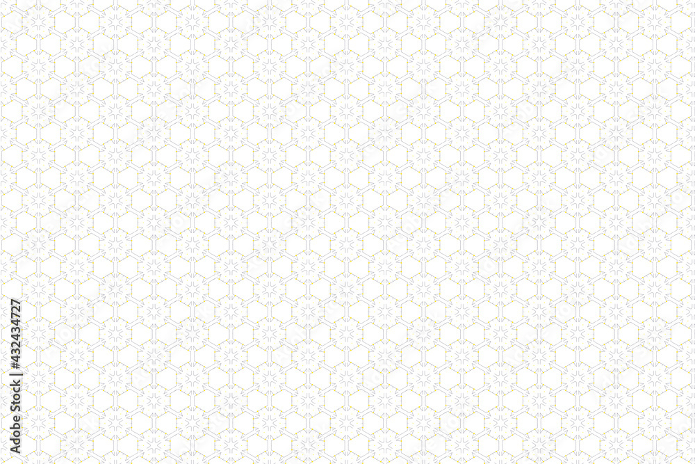 White Arabic pattern on gray background. Islamic ornament Style Seamless pattern. Background with seamless pattern in Islamic style. Geometrical Pattern Textures Background. White Arabic pattern on gray background. Islamic ornament Style Seamless pattern. Background with seamless pattern in Islamic style. Geometrical Pattern Textures Background.