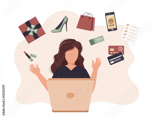 On line shopping and payment Methods. Mobile payments. Pay per click and online order. Flat vector illustration
