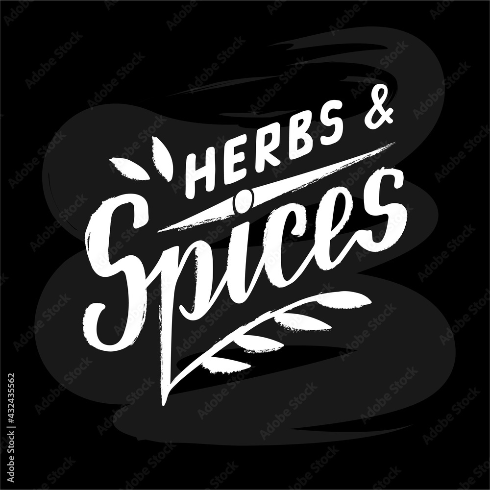 Vector illustration of herbs and spices lettering for banner, poster