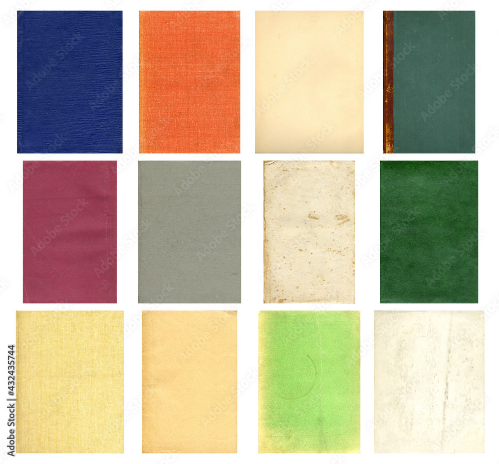 Fototapeta premium Paper and textile textures set. Blank retro pages and old book covers. Rough faded canvas surface. Perfect for background and vintage style design. Empty place for text.