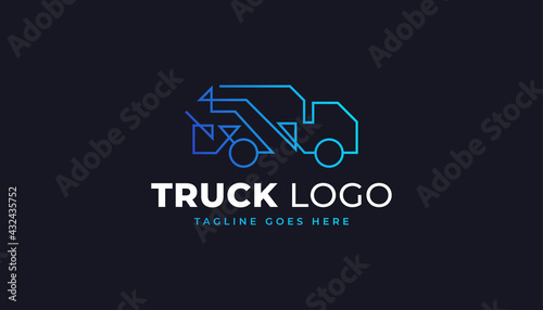 Truck or Fast Shipping Logo Design with Linear Concept in Blue Gradient. Usable for Business, Technology, Apps, and Websites