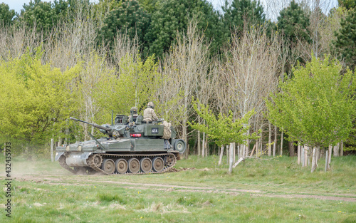 british army FV107 Scimitar armoured tracked military reconnaissance vehicle on maneuvers Salisbury Plain military training area photo