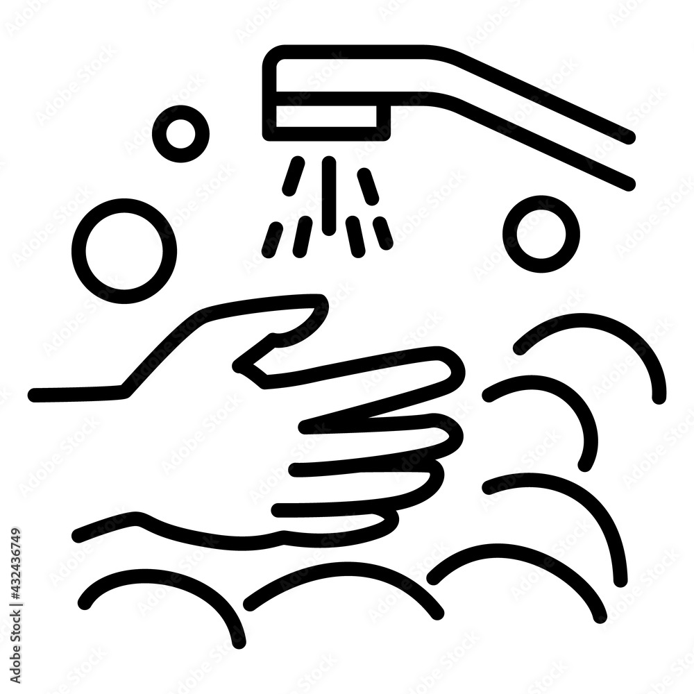Washing hands under the crane with soap. Hygiene, hand cleaning, disinfection, bathroom. Vector Icon, Outline, Isolated, 48x48 Pixel. Washing hands under the crane with soap. Hygiene, hand cleaning, disinfection, bathroom. Vector Icon, Outline, Isolated, 48x48 Pixel.