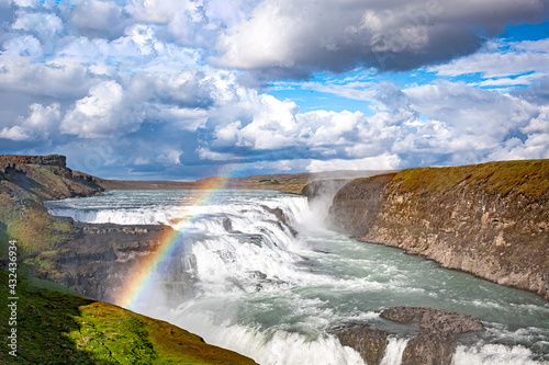 Fototapeta Naklejka Na Ścianę i Meble -  Rainbow above Gullfoss waterfall a popular tourist attraction in Iceland