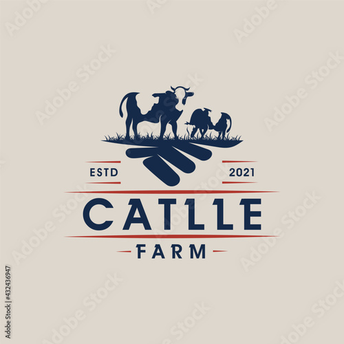 Retro Vintage Cattle Angus Livestock Beef Emblem Label logo design vector
