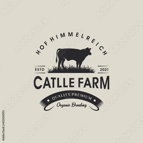 Retro Vintage Cattle Angus Livestock Beef Emblem Label logo design vector
