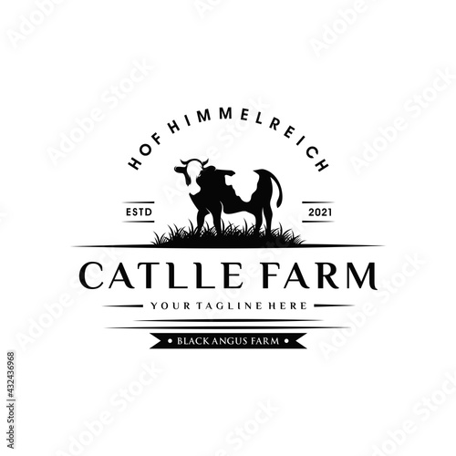 Retro Vintage Cattle Angus Livestock Beef Emblem Label logo design vector

