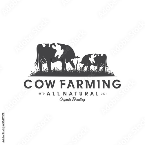 Retro Vintage Cattle Angus Livestock Beef Emblem Label logo design vector
