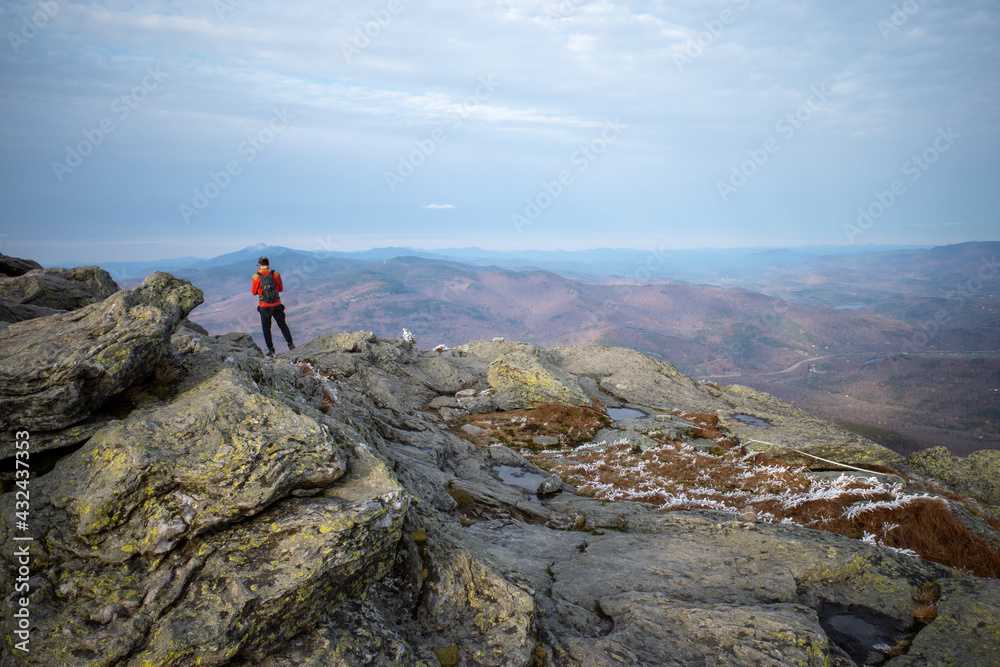 Hikers enjoy the view from the top of Camel's Hump in Vermont, Green Mountains Hikers enjoy the view from the top of Camel's Hump in Vermont, Green Mountains