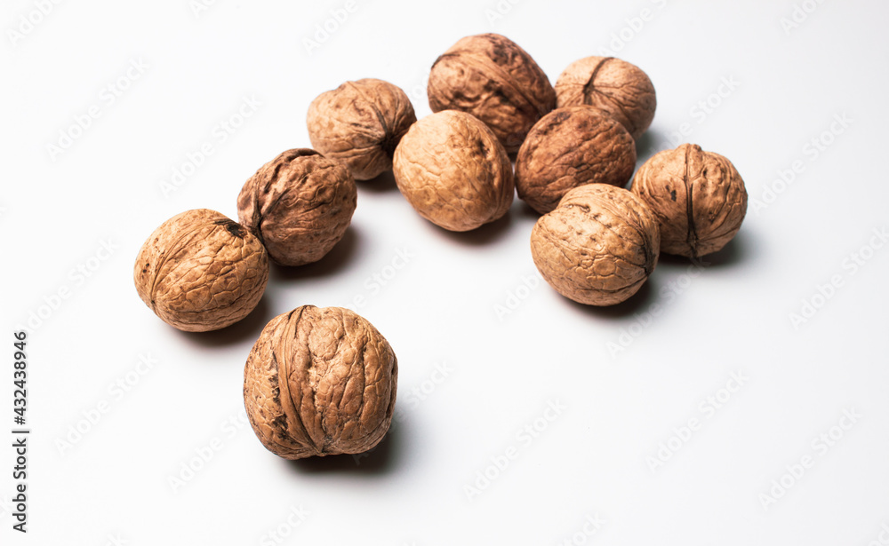 Group of Walnuts with selective focus, food design concept Group of Walnuts with selective focus, food design concept