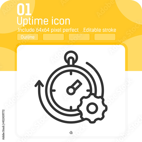 Uptime icon with outline style isolated on white background. Vector illustration simple linear element thin stroke sign symbol icon design template for web, ui, ux and mobile apps. Editable stroke