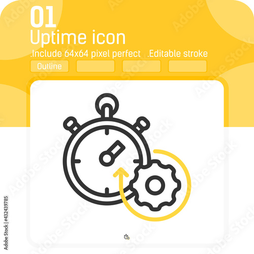 Uptime icon with outline style isolated on white background. Vector illustration simple linear element thin stroke sign symbol icon design template for web, ui, ux, website, mobile apps and project