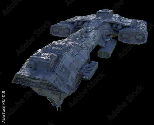 Slika na platnu Spaceship on Black - Left Front View, 3d digitally rendered science fiction illu