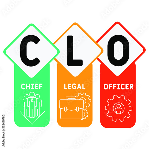 CLO - Chief Legal Officer acronym. business concept background.  vector illustration concept with keywords and icons. lettering illustration with icons for web banner, flyer, landing pag