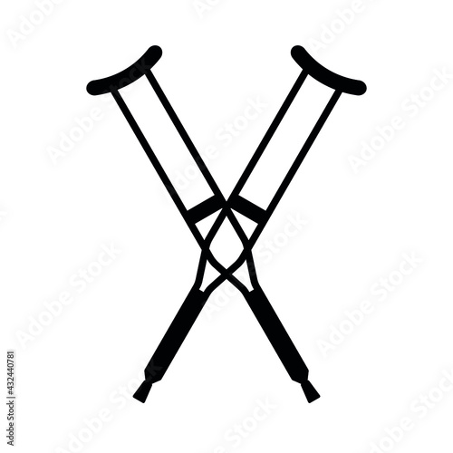 Vector flat crossed invalid crutch silhouette isolated on white background