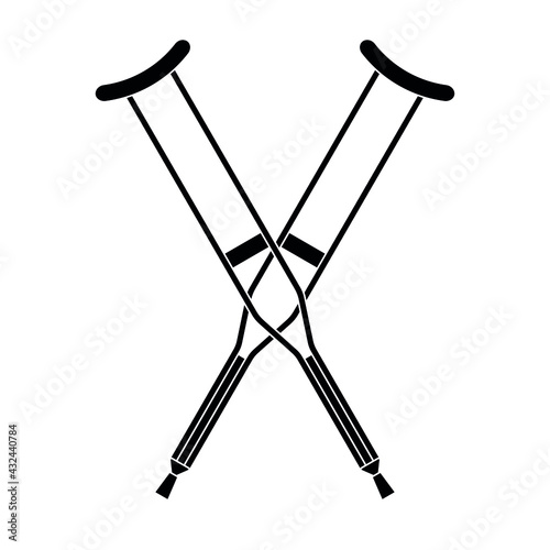 Vector flat black crossed invalid crutch isolated on white background