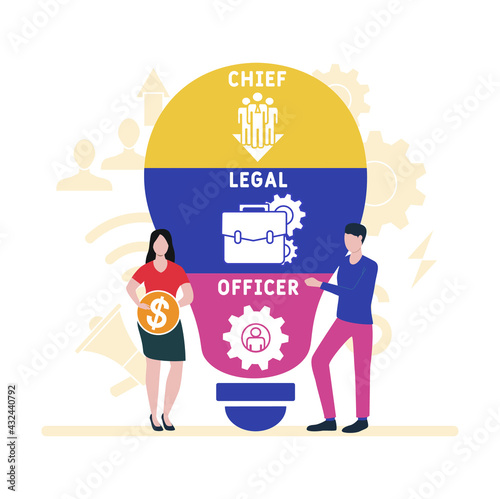 Flat design with people. CLO - Chief Legal Officer acronym. business concept background. Vector illustration for website banner, marketing materials, business presentation, online advertising