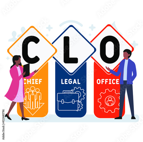 Flat design with people. CLO - Chief Legal Officer acronym. business concept background. Vector illustration for website banner, marketing materials, business presentation, online advertising