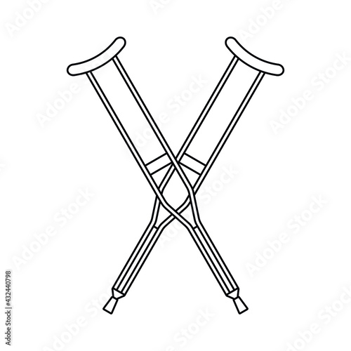Vector flat outline crossed invalid crutch isolated on white background