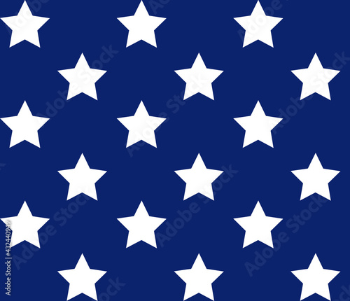 Vector seamless pattern of flat white American USA flag stars isolated on blue background