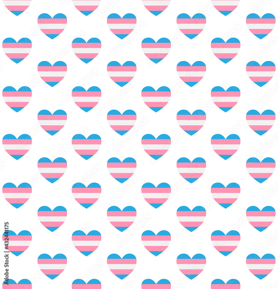 Vector seamless pattern of flat transsexual transgender lgbt flag heart isolated on white background Vector seamless pattern of flat transsexual transgender lgbt flag heart isolated on white background