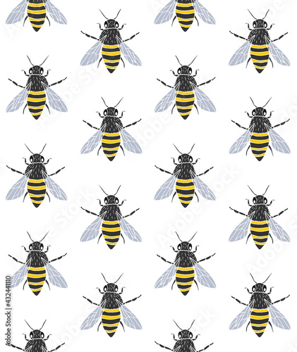Vector seamless pattern of colored hand drawn doodle sketch bee isolated on white background