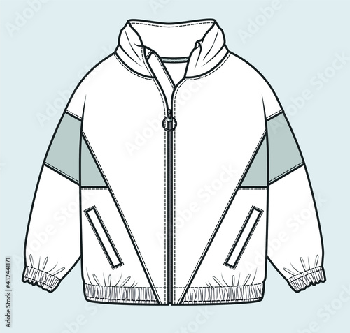 Full Zip Hoodie Sweatshirt technical drawing. Hoodie Sweatshirt Flat Sketch