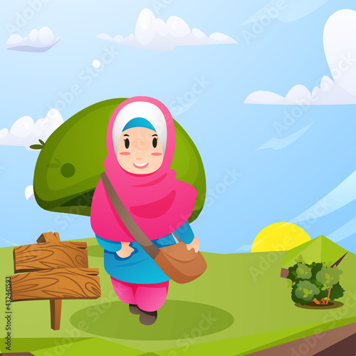 Hijab girl go to school