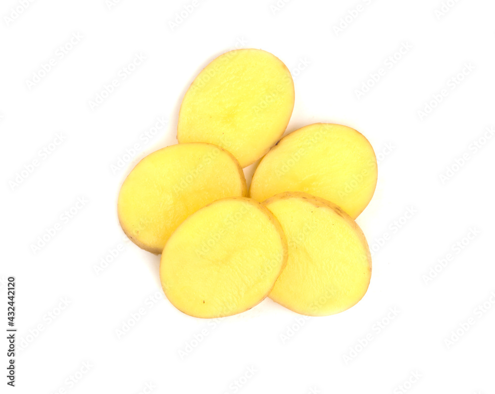 sliced potato circles on white background sliced potato circles on white background