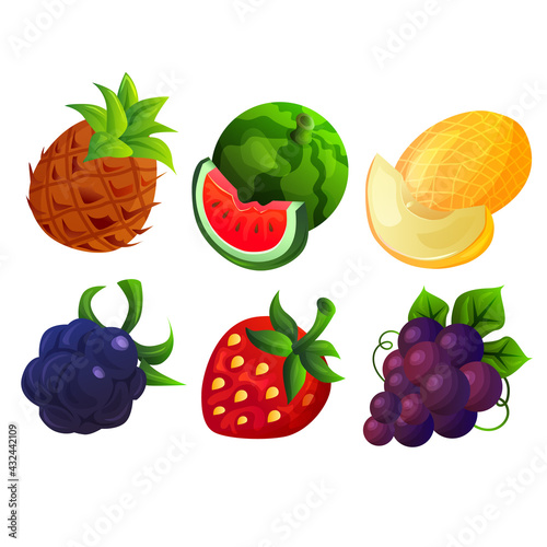 Fototapeta Naklejka Na Ścianę i Meble -  various cute fruit game icon set
