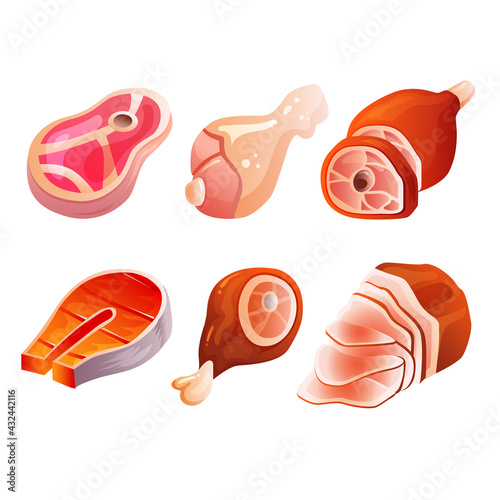 various meat game icon set