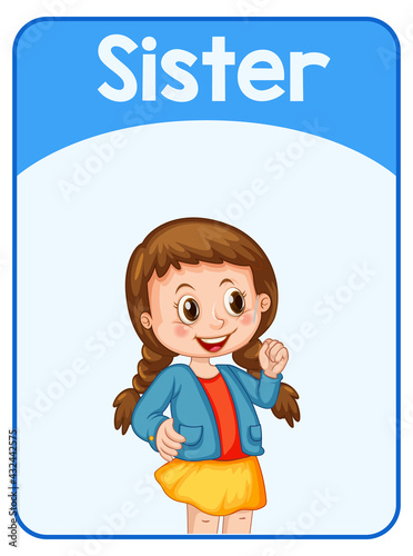 Educational English word card of sister