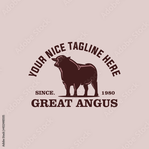 great angus logo, silhouette of standing big bull vector illustrations