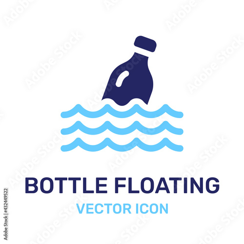 Photo Bottle floating, ocean plastic pollution icon vector isolated on white backgroun