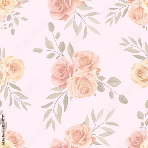 Wallpaper Mural Hand drawn blooming rose flower seamless pattern design Torontodigital.ca