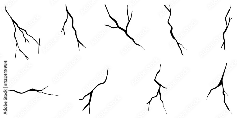 Set of hand drawn cracks Isolated on white background. vector illustration