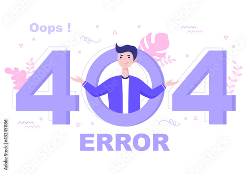 404 Error And Page Not Found Vector Illustration. Lost Connect Problem, Warning Sign, Or Site Breakdown. Landing Page Template